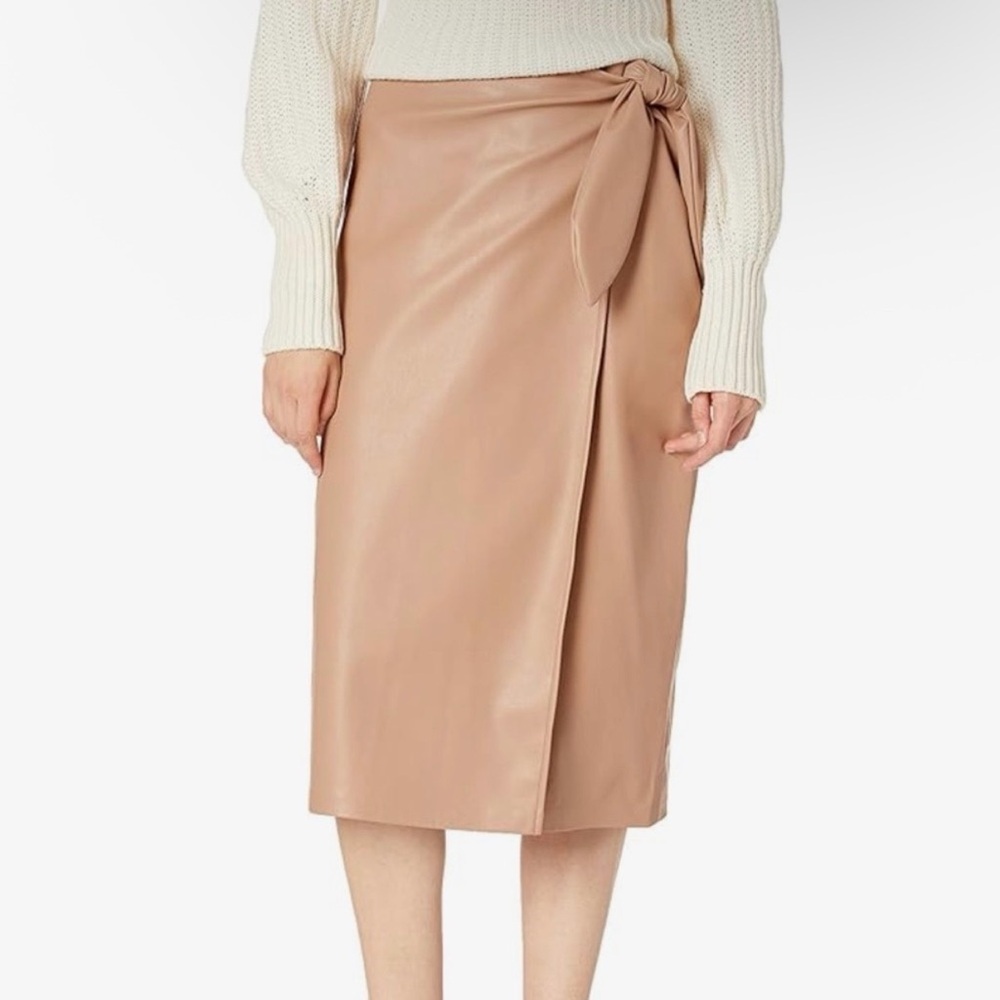 The Drop Tan Faux Leather Wrap Skirt XS
